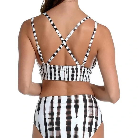 LA BLANCA | Tie Dye Longline V-Neck Brown & White Embellished Bikini Top‎ - Picture 2 of 14